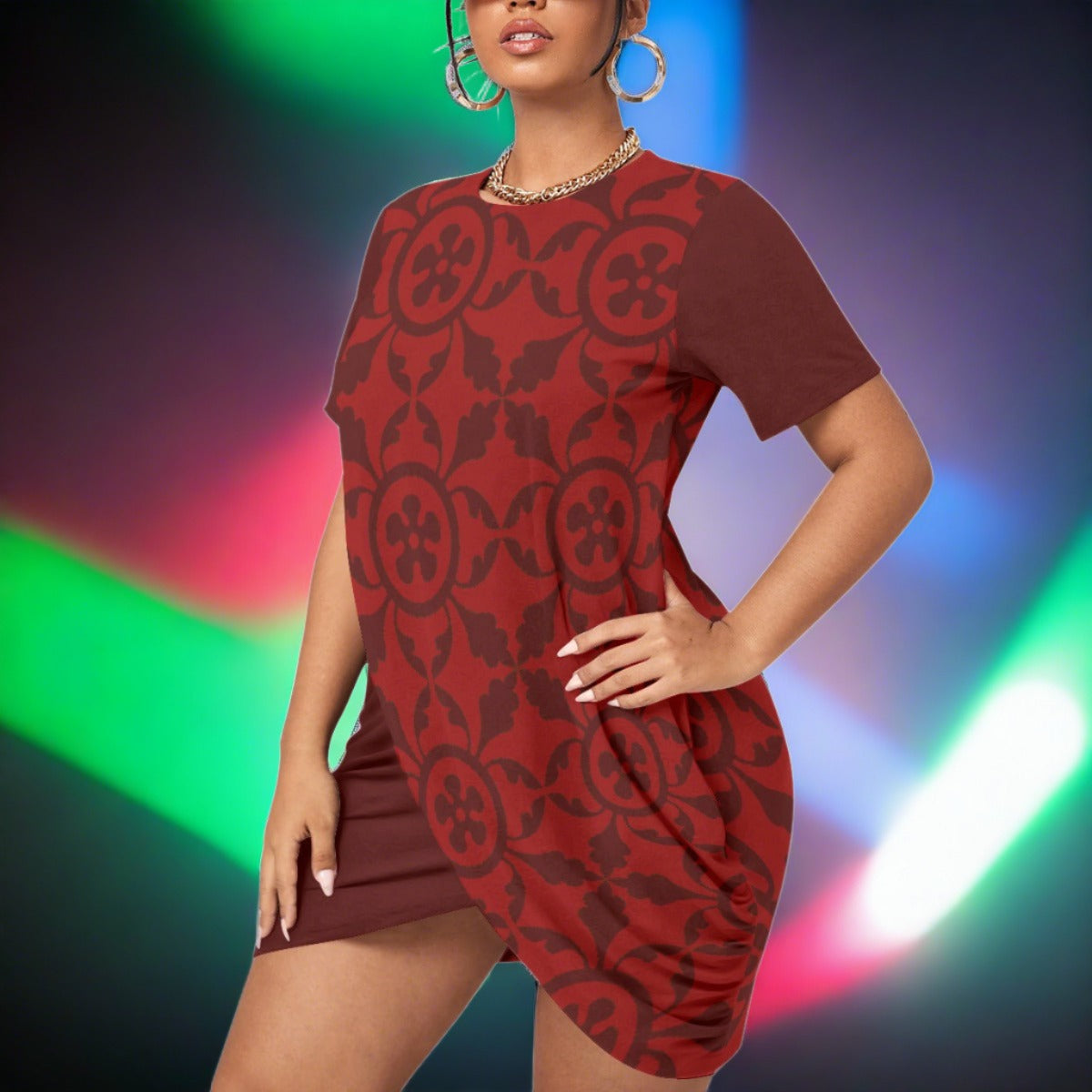 Renaissance Women’s Stacked Hem Dress With Short Sleeve (Plus Size）