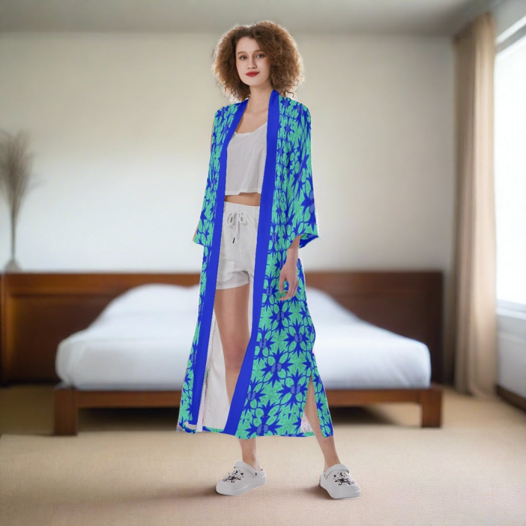 Renaissance Mint Women's Satin Kimono Long Robe