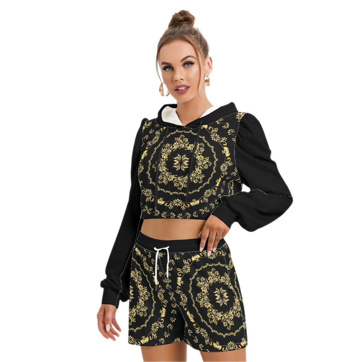 Golden Leaf Mirco Fleece Hoodie And Shorts Set