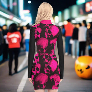 Pink Skulls Women's Waist Hollow Hip Dress