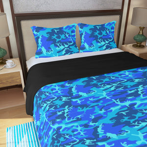 Sky Blue Camo Camouflage Three Piece Duvet Cover Set