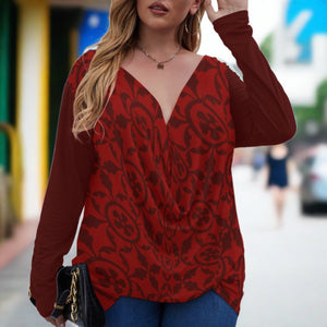 Renaissance Women's V-neck Plus Draped Longline T-shirt With Long Sleeve (Plus Size)