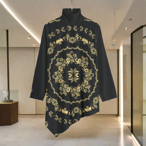 Golden Paisley Women's Turtleneck T-shirt With Sloping Hem