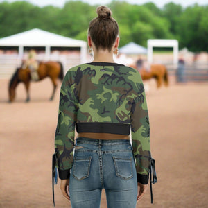 Renaissance Camo Women's Long Sleeve Cropped Sweatshirt With Lace up
