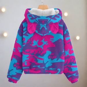 Pink Grape Camo Kid’s Borg Fleece Sweatshirt With Ear