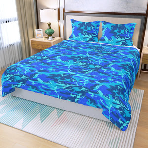 Sky Blue Camo Camouflage Three Piece Duvet Cover Set