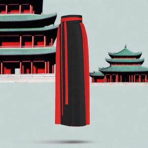 Red and Black Traditional Chinese Pleated Skirt