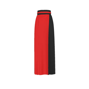 Red and Black Traditional Chinese Pleated Skirt