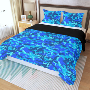 Sky Blue Camo Camouflage Three Piece Duvet Cover Set