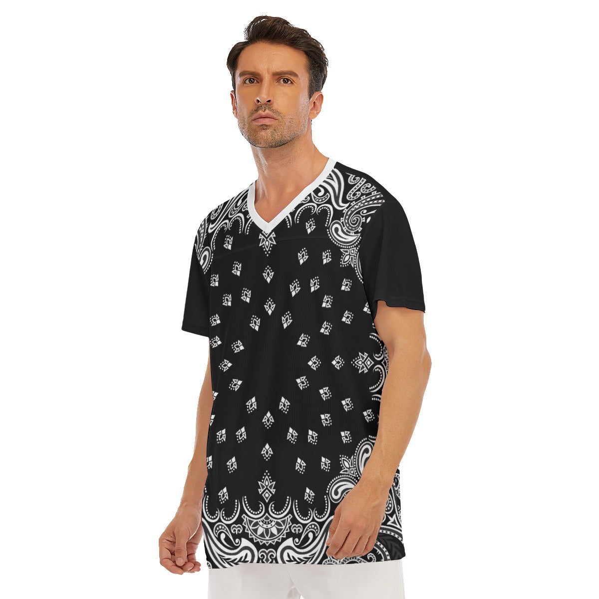 DOC Black Bandana Men's V-neck Short Sleeve T-shirt