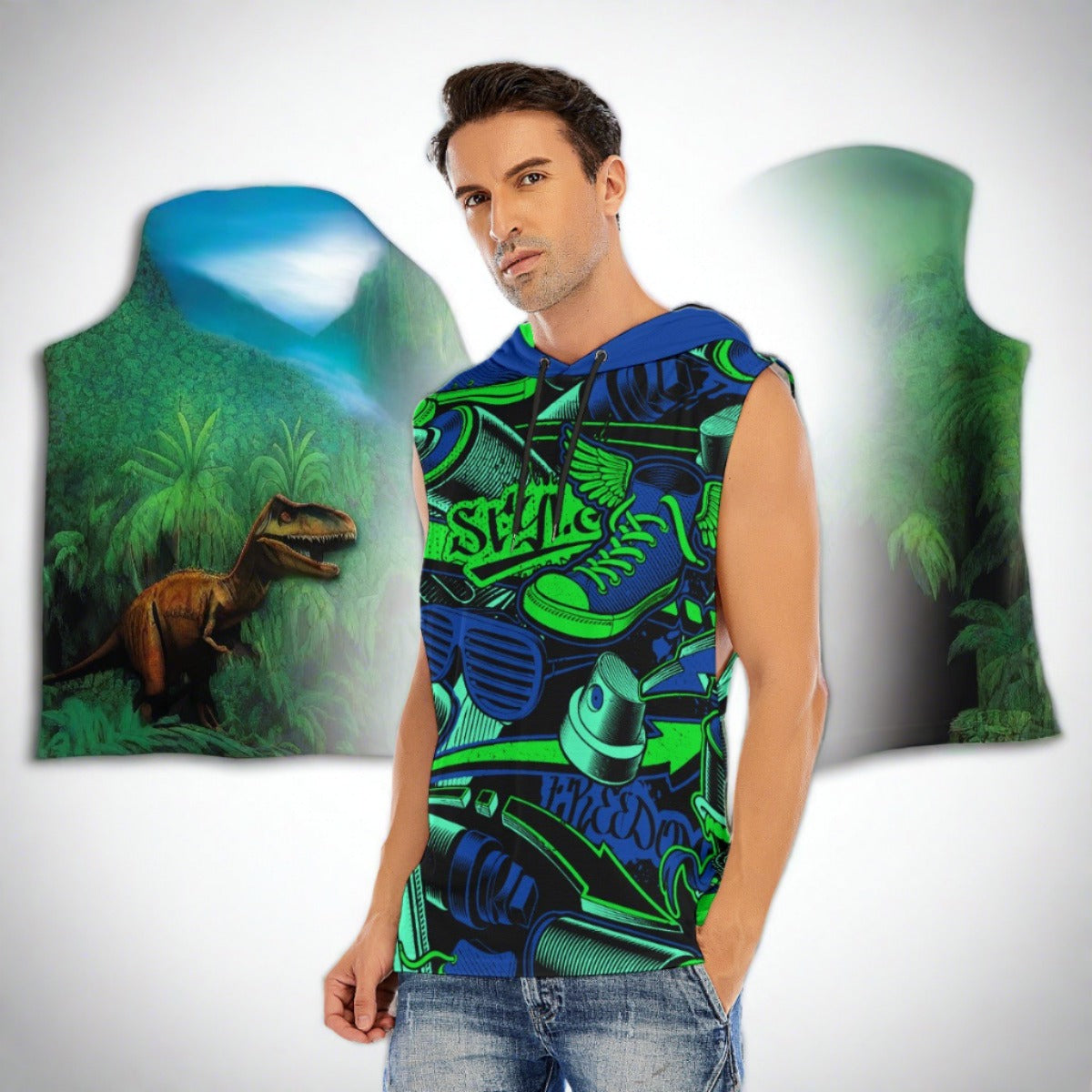 Sea-Green Style Men’s Hooded Tank Top