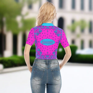 Pink Grape Bandana Women's Short Sleeve T-shirt With Two-way Zipper