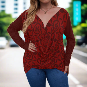 Renaissance Women's V-neck Plus Draped Longline T-shirt With Long Sleeve (Plus Size)