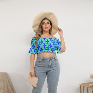 Renaissance Mint Off-Shoulder Cropped Top With Short Puff Sleeve Plus Size