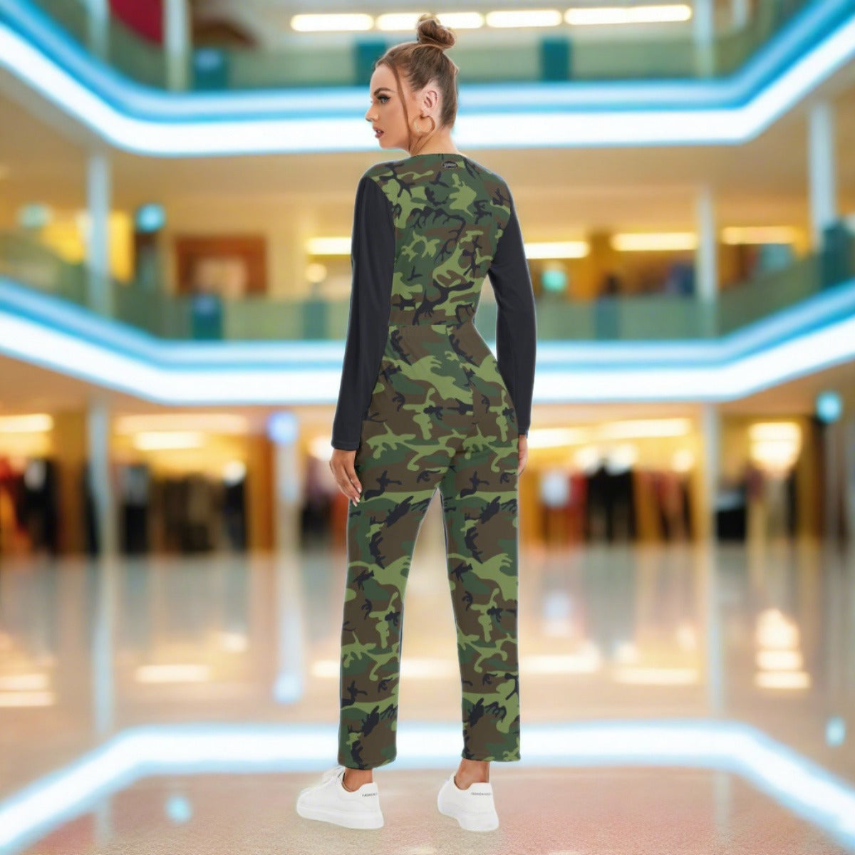 Designer Camo Women's V-neck High Waist Jumpsuit