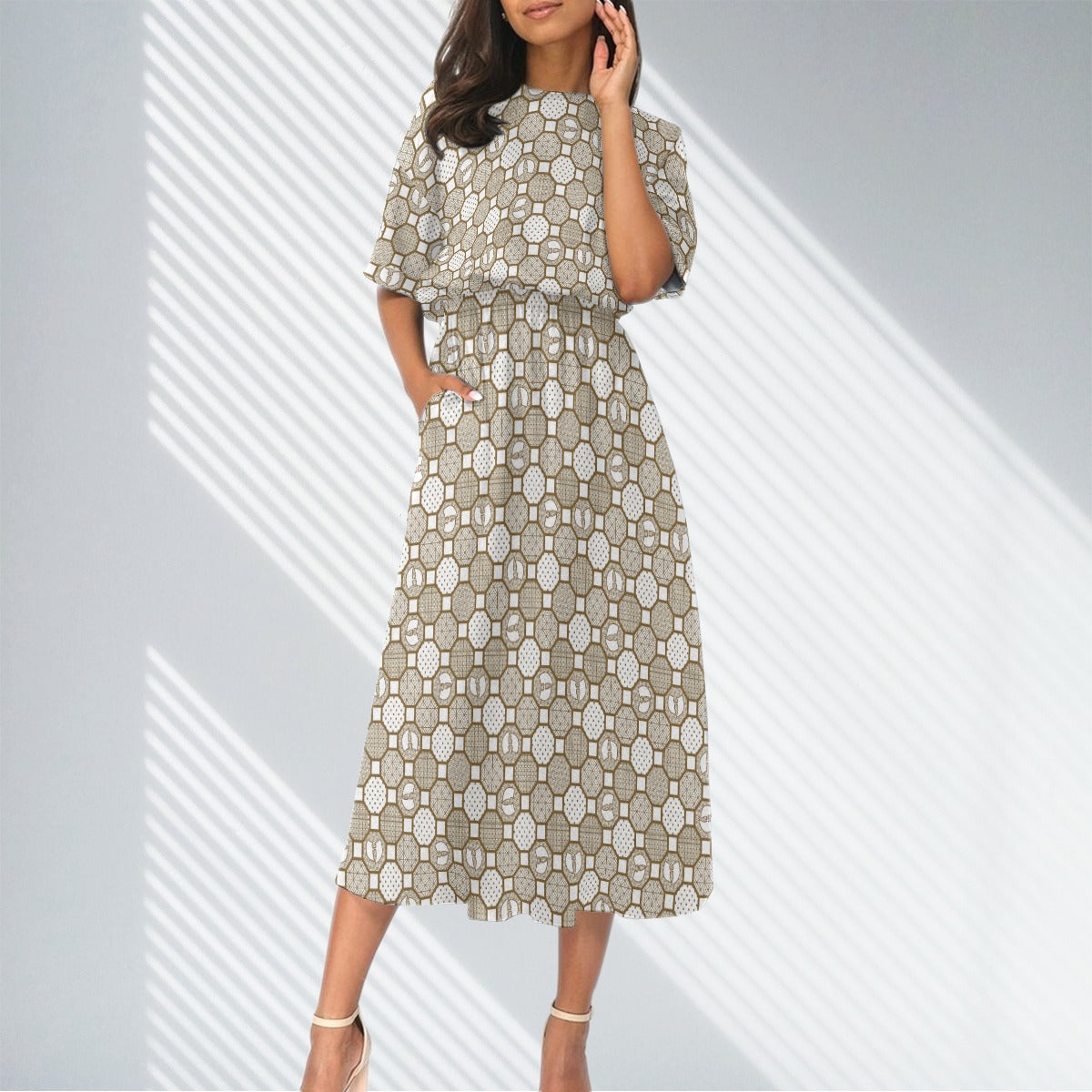 Renaissance Cream Women's Elastic Waist Dress