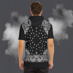 HRMI Black Bandana Men's Short Sleeve Hoodie T-Shirt | Cotton