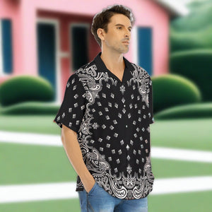 Bandana Print Men's Hawaiian Shirt With Button Closure