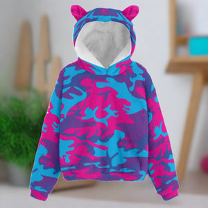 Pink Grape Camo Kid’s Borg Fleece Sweatshirt With Ear