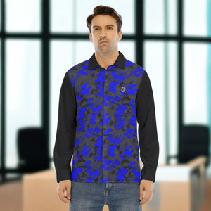 Renaissance Blue Camo Men's Lapel Collar Shirt With Concealed Placket