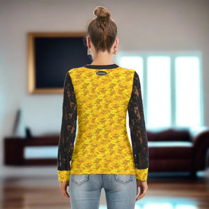 Golden Camo Women's T-shirt with Long Laced Sleeves