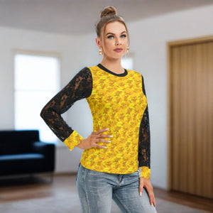 Golden Camo Women's T-shirt with Long Laced Sleeves