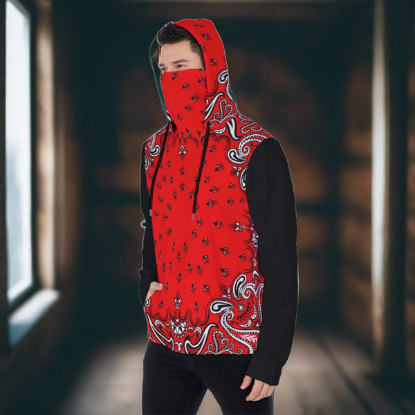 Red Bandana Men s Pullover Hoodie With Mask Diamondz Original Clothing
