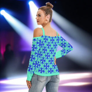 Renaissance Mint Women’s V-neck Cold Shoulder Blouse With Long Sleeve