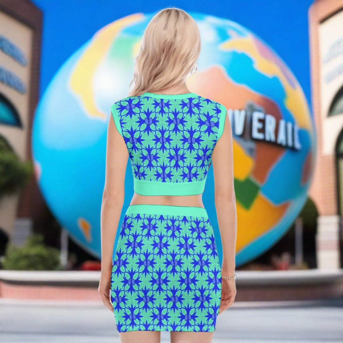 HRMI Mint Women's Collarless V Collar Vest Skirt Suit