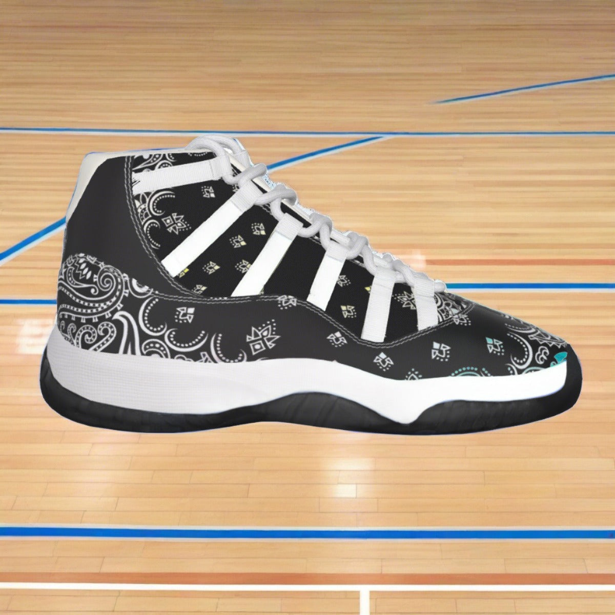 HRMI Black Bandana Men's High Top Basketball Shoes