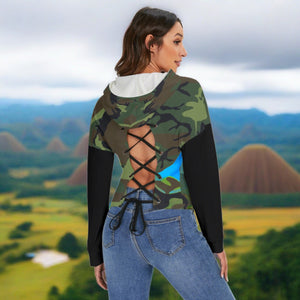 Renaissance Camo Women's Drop-shoulder Backless Hoodie With String