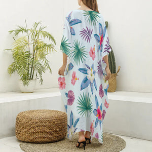 Spring Flowers Women's Imitation Silk V-neck Kaftan Robe