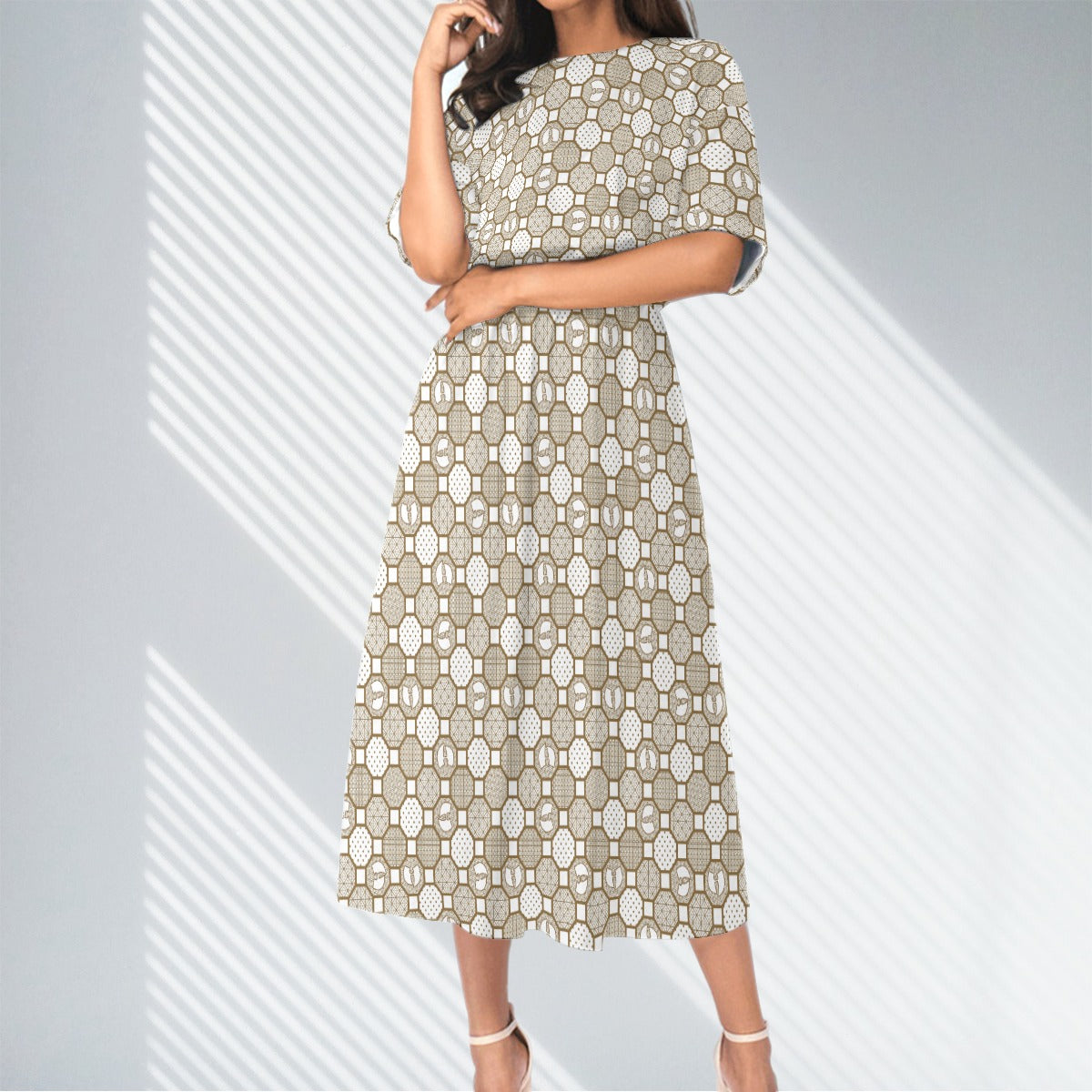 Renaissance Cream Women's Elastic Waist Dress