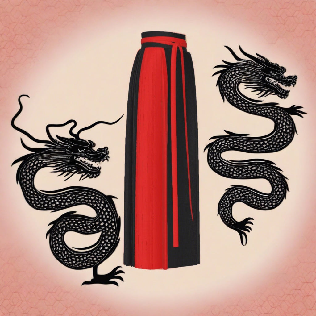 Red and Black Traditional Chinese Pleated Skirt