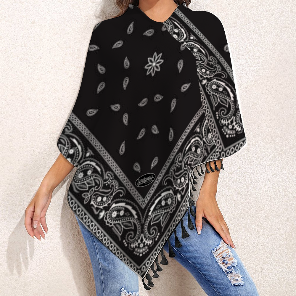 Black Bandana Paisley Cloak with Tassels Cape – Diamondz