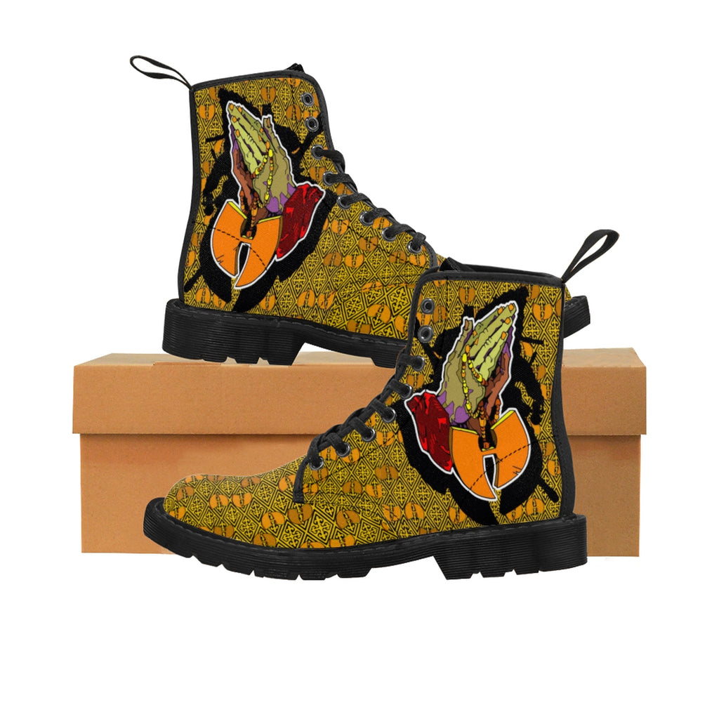 Official Hell Razah Praying Hands Emblem Designer Men's Martin Boots Art by iHustle365_