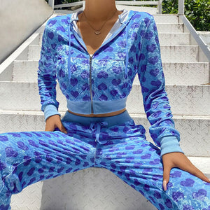 Women's Two Piece Athletic Suit Crop Jacket & Joggers Set Loungewear