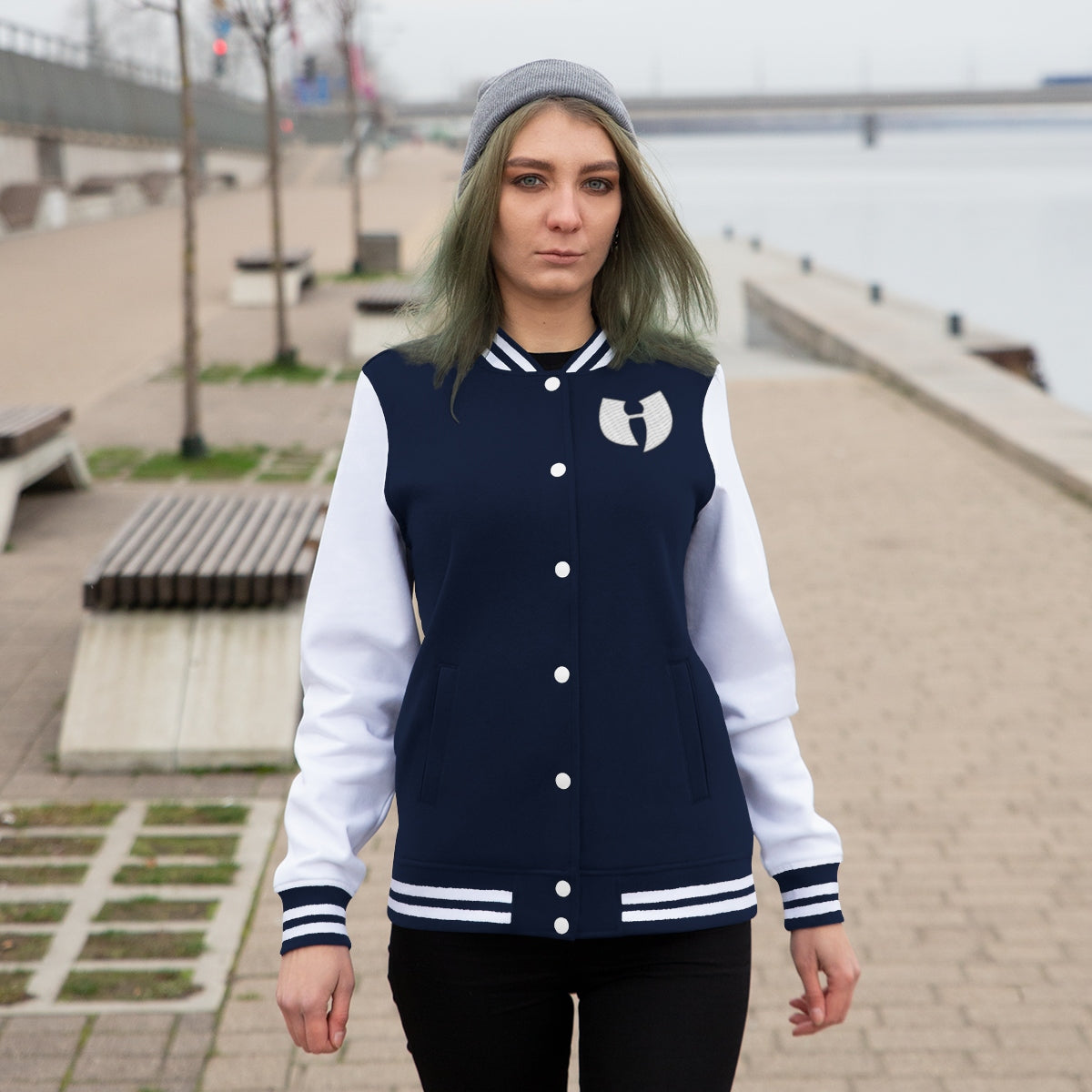 HRMI Hell Razah Music H Logo Embroidered Women's Varsity Jacket HeavenRazah