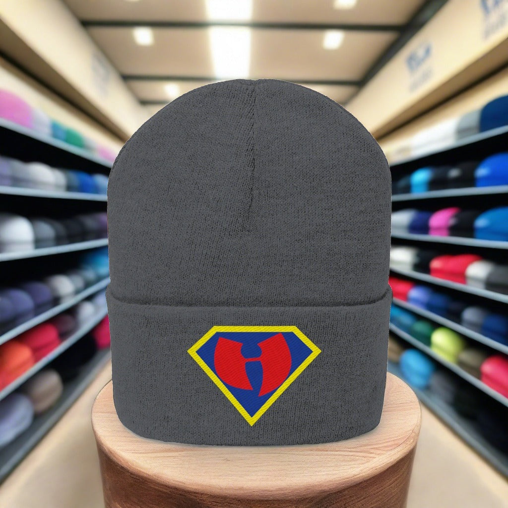 Black Superman Embroidered Knit Beanie