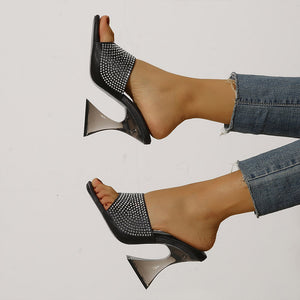 Zircons Uppers Transparent High Heels Chunky Heel Open Back High Heel Sandals