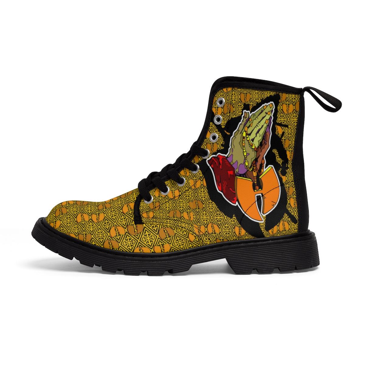 Official Hell Razah Praying Hands Emblem Designer Men's Martin Boots Art by iHustle365_