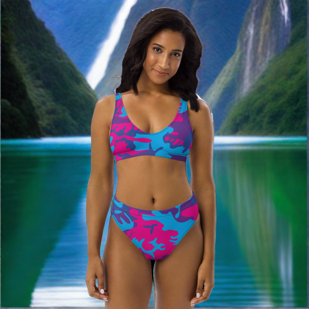 Grape Camo Eco Friendly High-Waisted Bikini