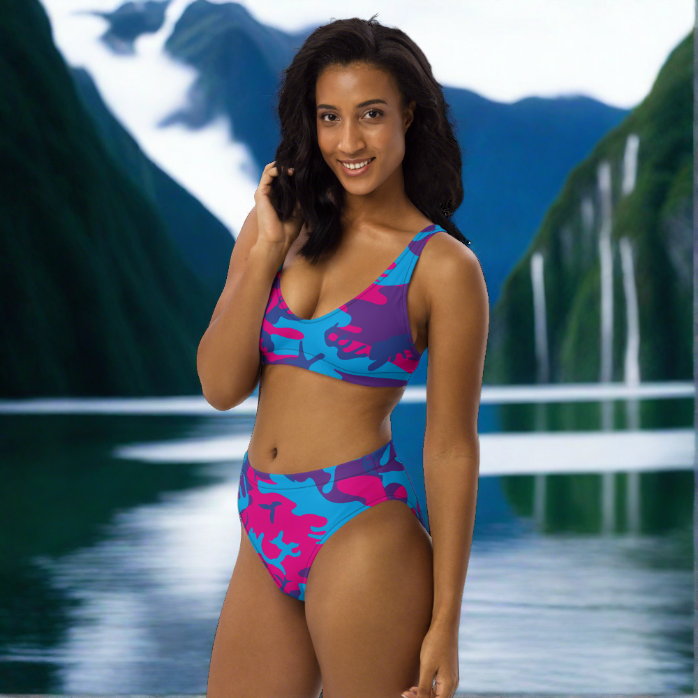 Grape Camo Eco Friendly High-Waisted Bikini