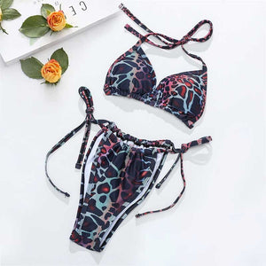 Women's Dark Leopard Bikini & Smock Set Splitting Bathing Suit