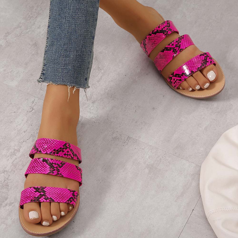 Women's Open Toe Snake Print Open Back Sandals