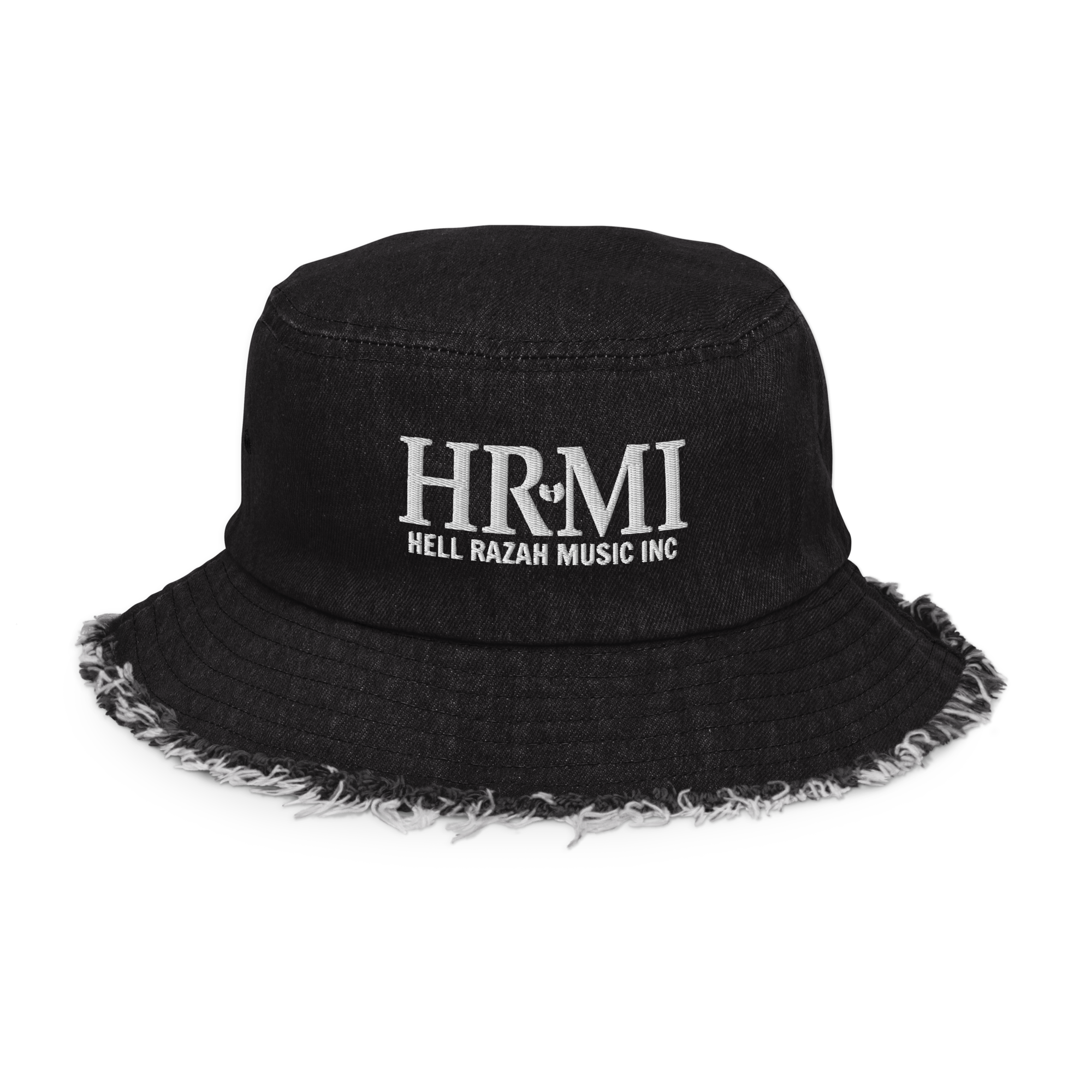 HRMI Embroidered Distressed Denim Bucket Hat