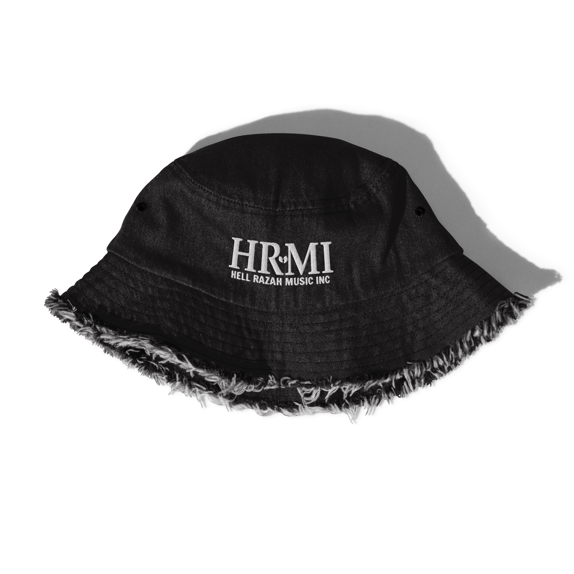 HRMI Embroidered Distressed Denim Bucket Hat