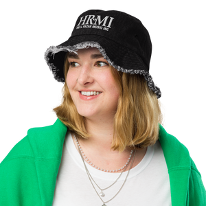 HRMI Embroidered Distressed Denim Bucket Hat
