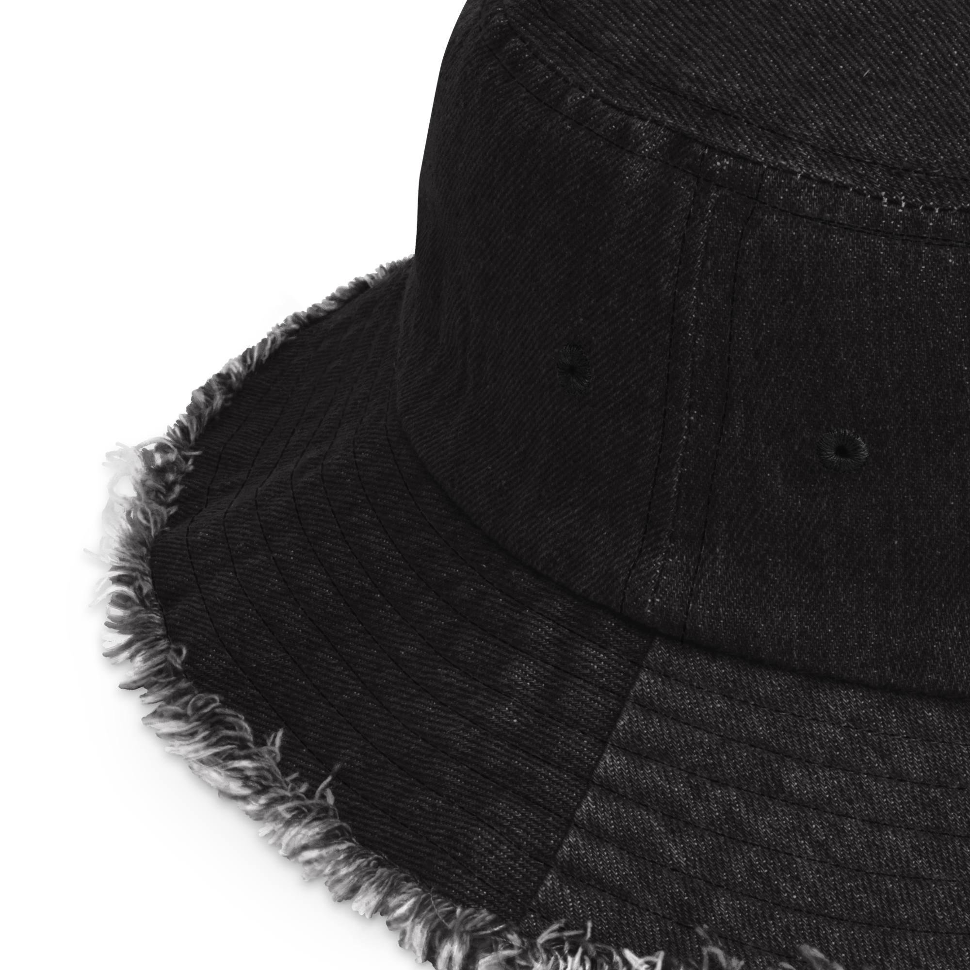 HRMI Embroidered Distressed Denim Bucket Hat