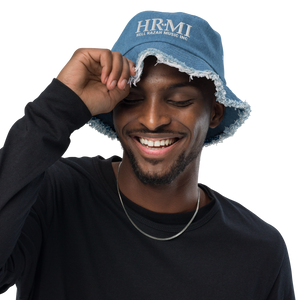HRMI Embroidered Distressed Denim Bucket Hat